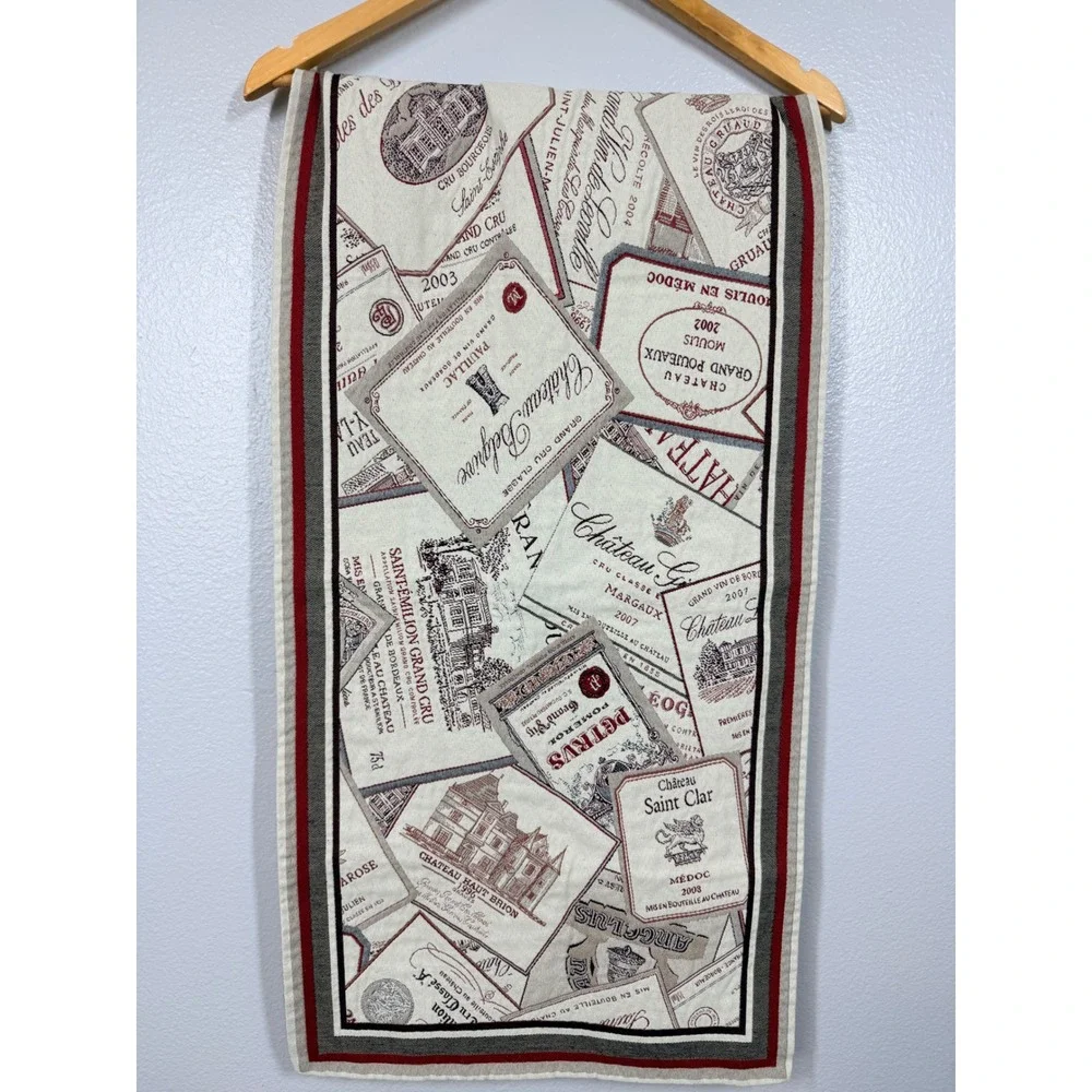 Made in France Table Runner Cream Wine Label Jacquard Woven French Decor Safeco